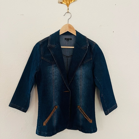 2Xtremez Deep Blue Jean Light Distressed Jacket with Tan Accents - Picture 1 of 7
